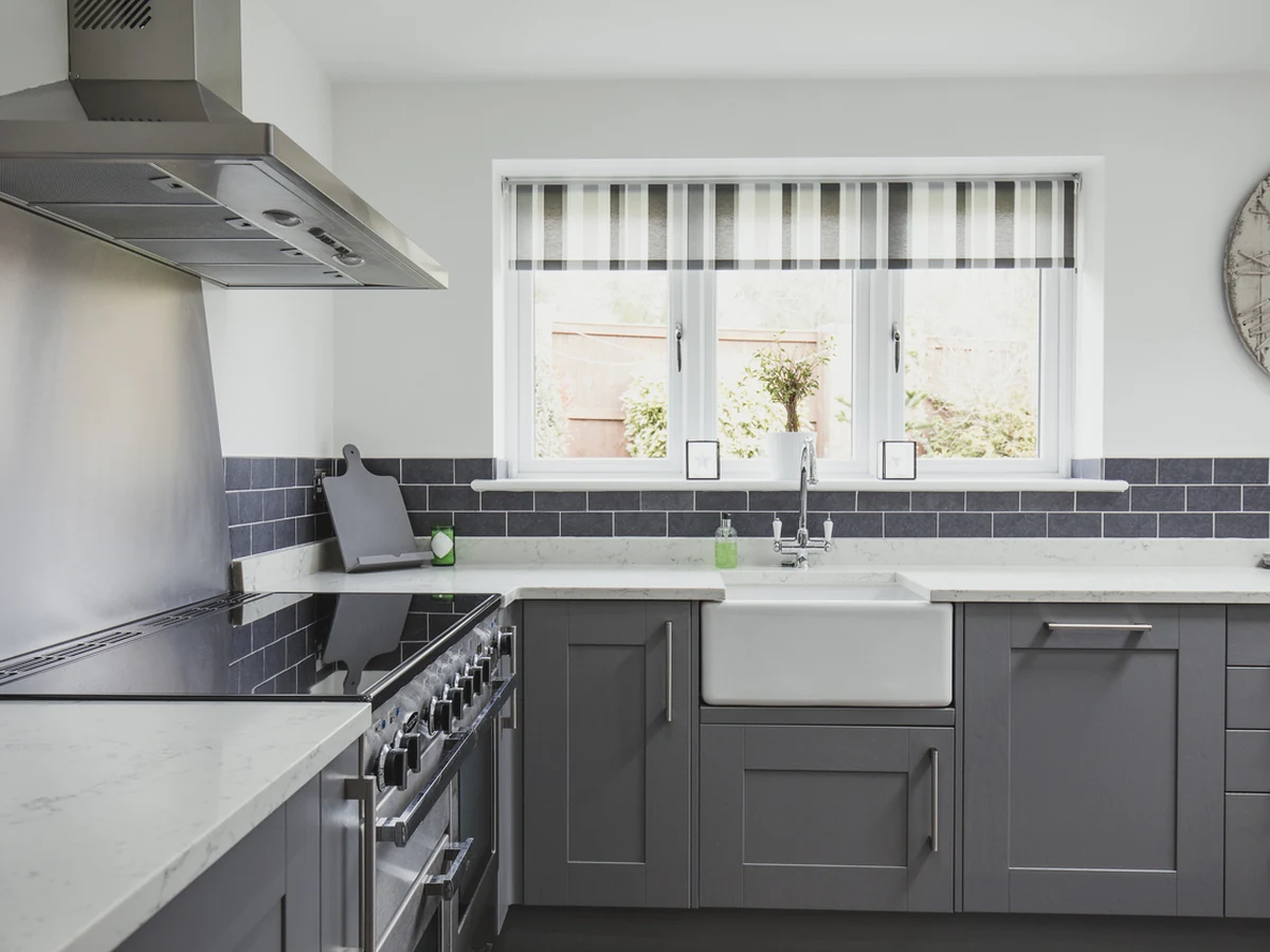 Contemporary grey shaker kitchen Contemporary grey shaker kitchen cabinets painted by Cheshire Painters