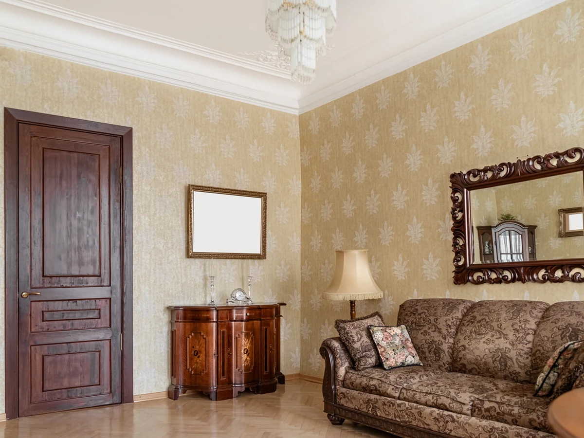 living-room-painting-retro-living-room-cheshire-painters Elegant living area suited for wallpaper feature wall installation