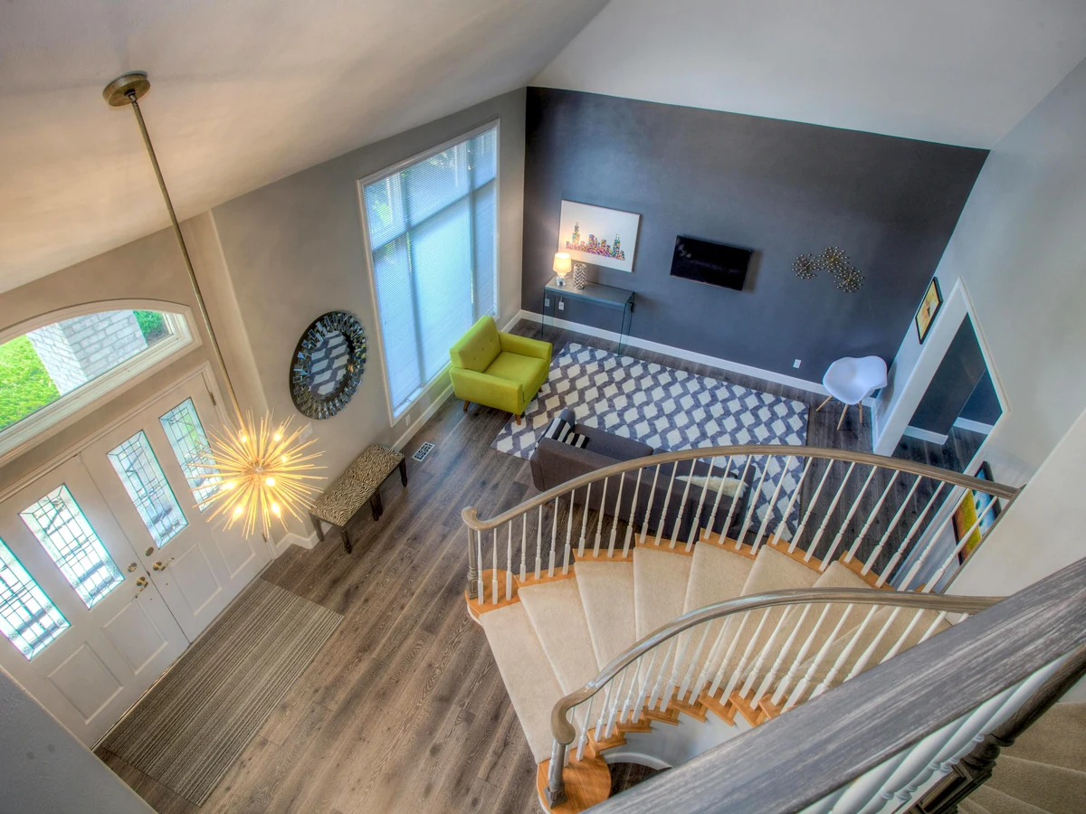 Aerial view of open staircase painted by Cheshire Painters
